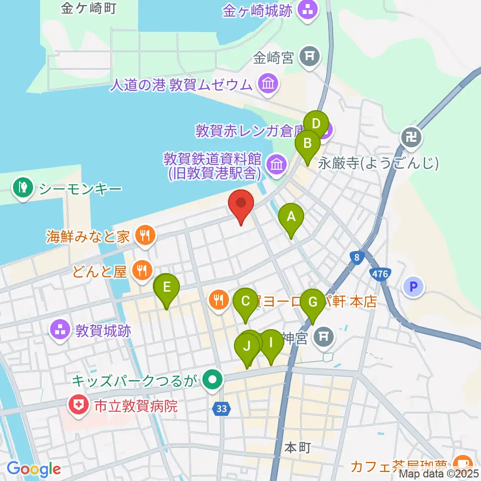 敦賀市民文化センター周辺のカフェ一覧地図