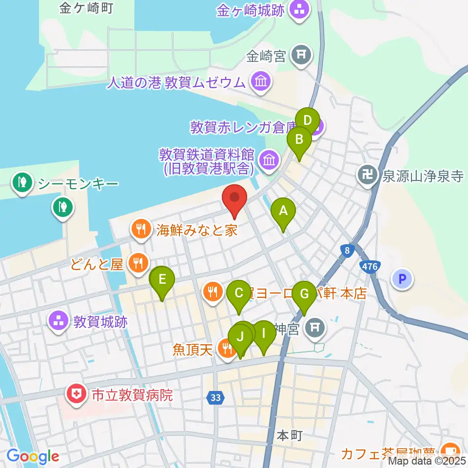 敦賀市民文化センター周辺のカフェ一覧地図