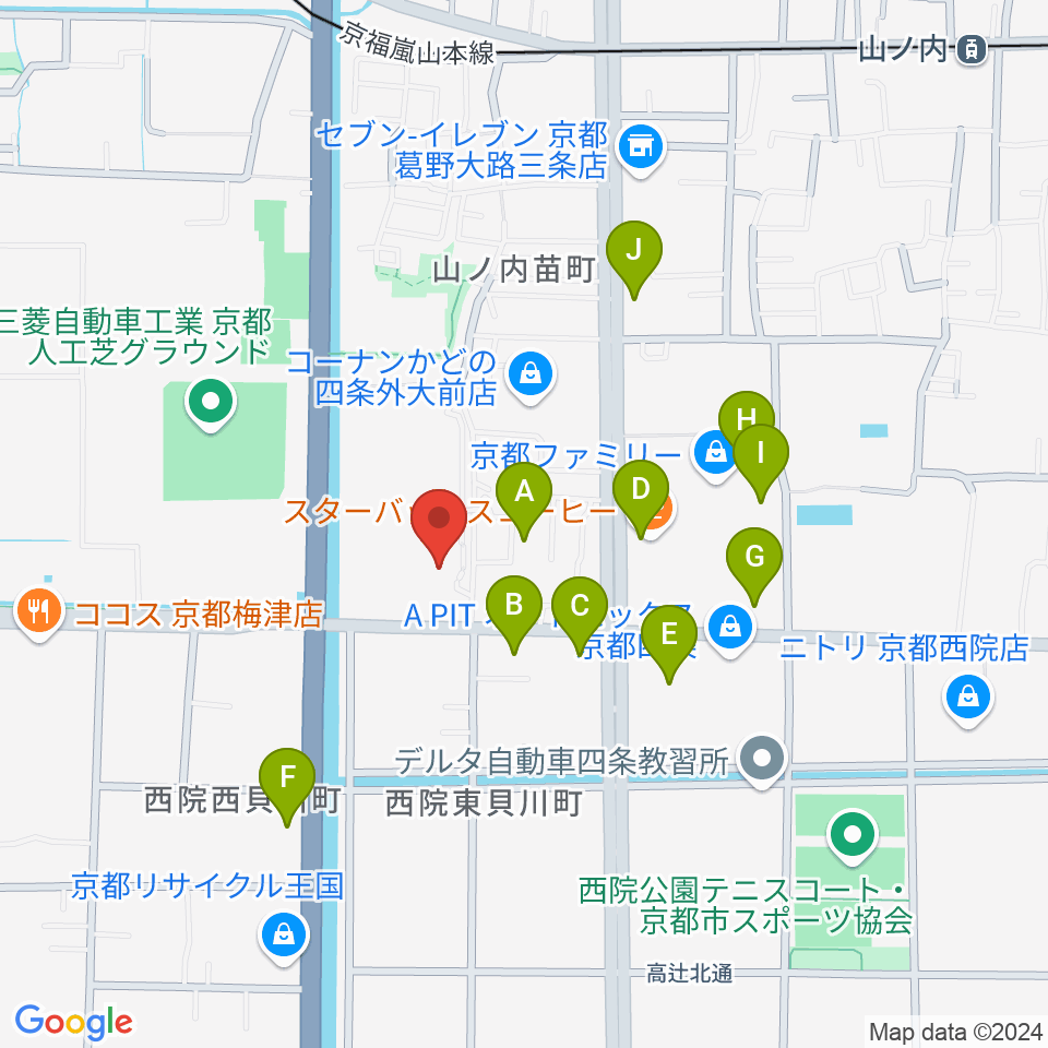 京都外国語大学 森田記念講堂周辺のカフェ一覧地図