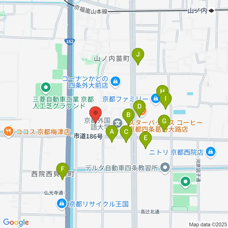 京都外国語大学 森田記念講堂周辺のカフェ一覧地図