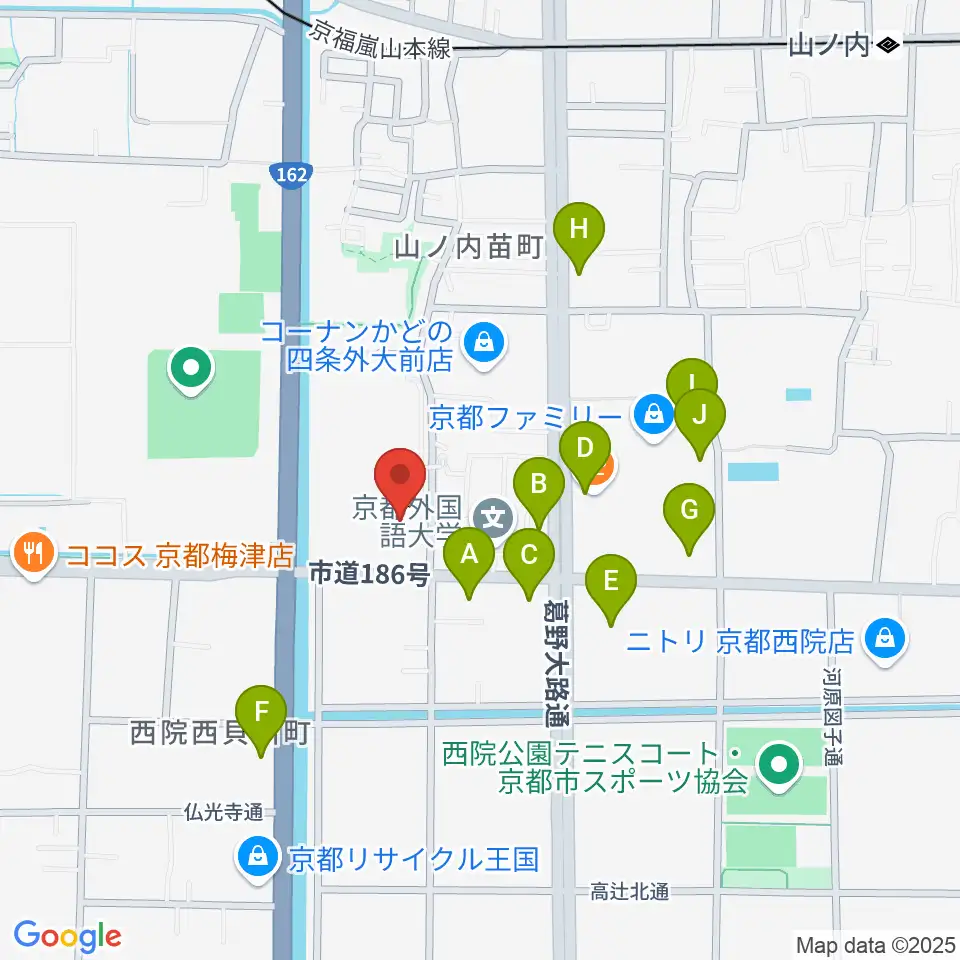 京都外国語大学 森田記念講堂周辺のカフェ一覧地図