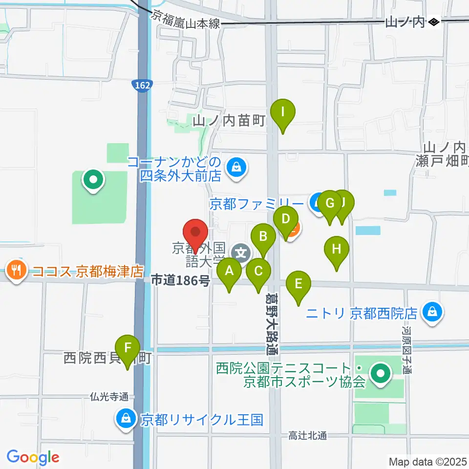 京都外国語大学 森田記念講堂周辺のカフェ一覧地図