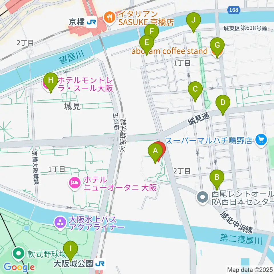 クレオ大阪東周辺のカフェ一覧地図