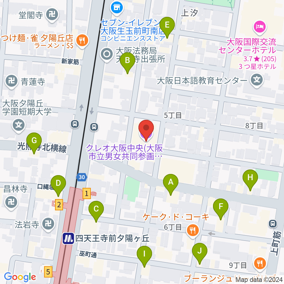 クレオ大阪中央周辺のカフェ一覧地図