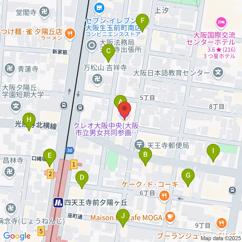 クレオ大阪中央周辺のカフェ一覧地図