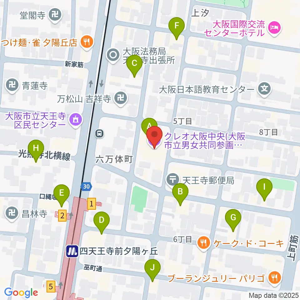 クレオ大阪中央周辺のカフェ一覧地図