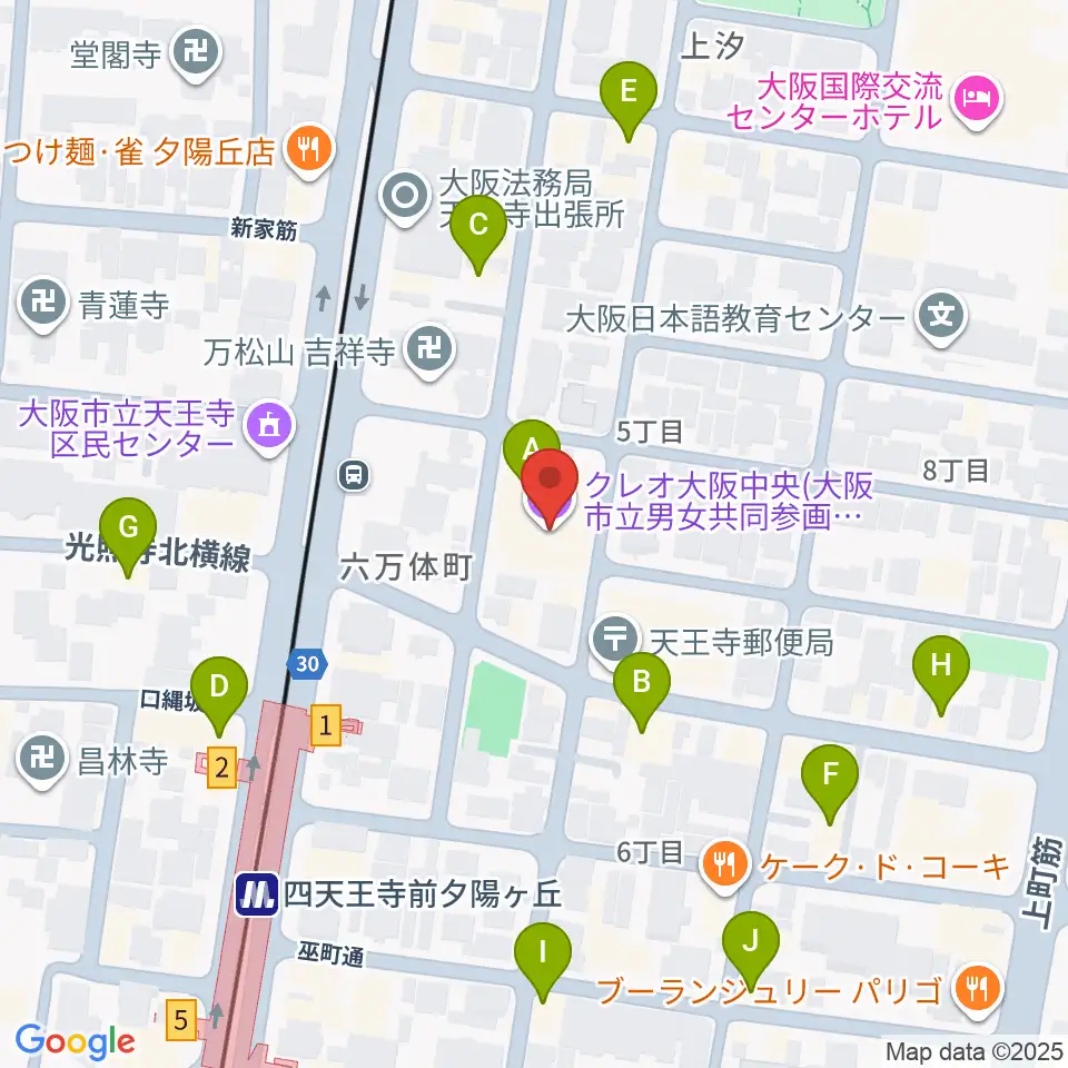 クレオ大阪中央周辺のカフェ一覧地図