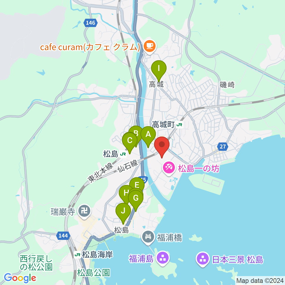 松島町文化観光交流館 アトレ・るHall周辺のカフェ一覧地図