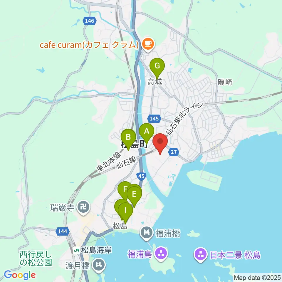 松島町文化観光交流館 アトレ・るHall周辺のカフェ一覧地図