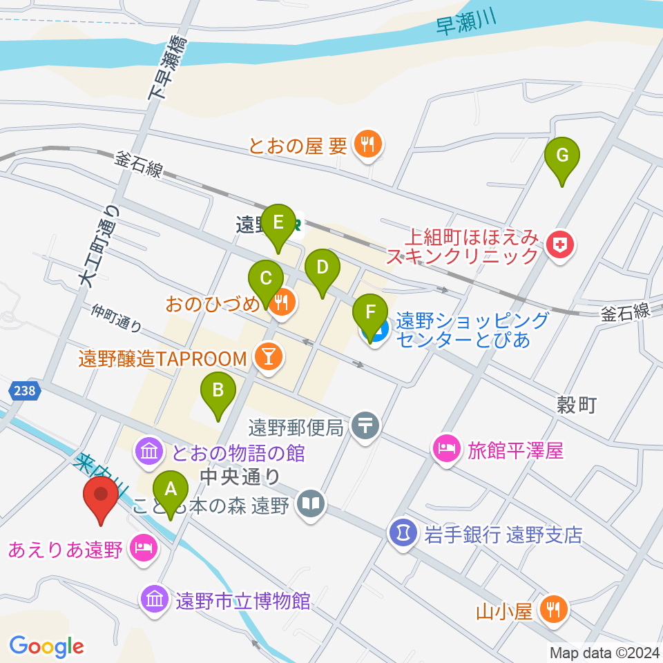 遠野市民センター周辺のカフェ一覧地図