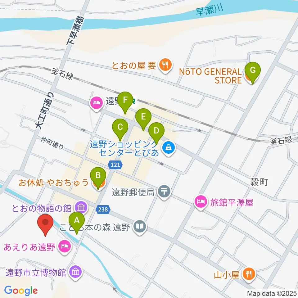 遠野市民センター周辺のカフェ一覧地図