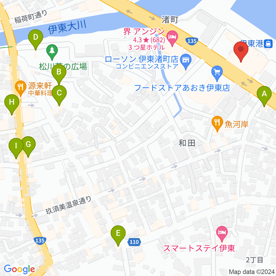 伊東市観光会館周辺のカフェ一覧地図