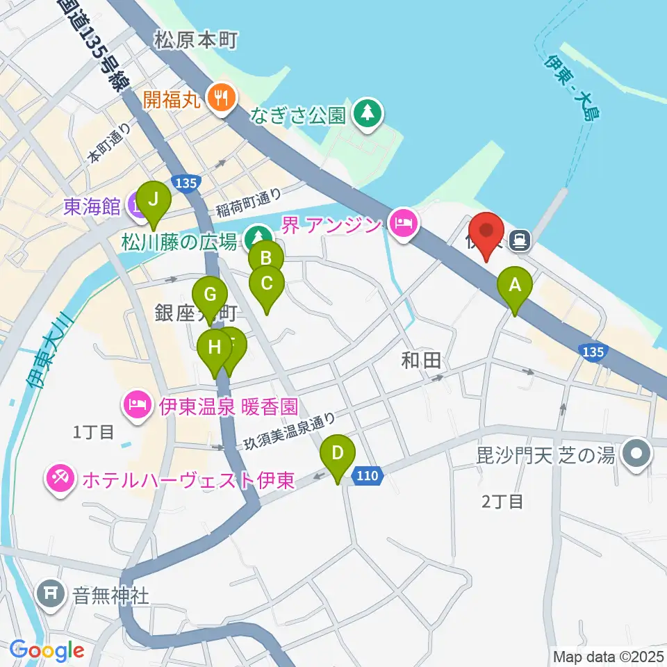 伊東市観光会館周辺のカフェ一覧地図