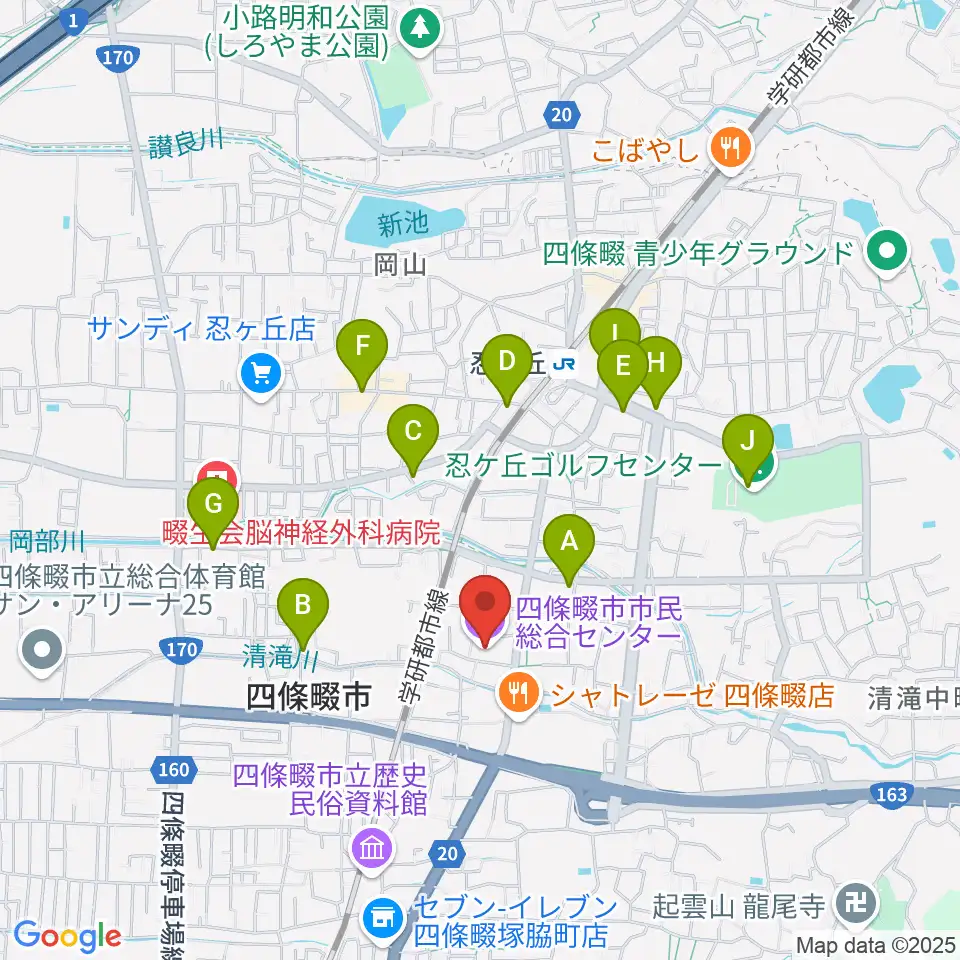 四條畷市市民総合センター周辺のカフェ一覧地図