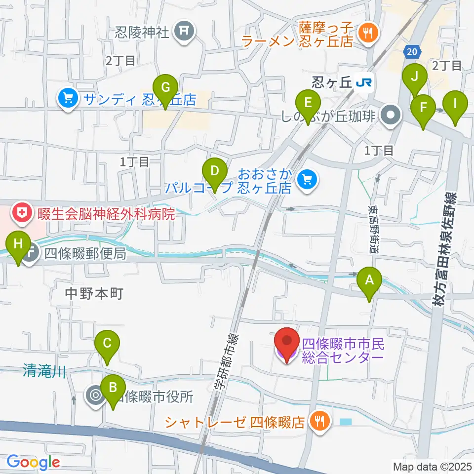 四條畷市市民総合センター周辺のカフェ一覧地図