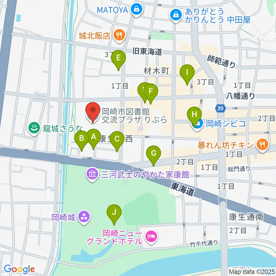岡崎市図書館交流プラザ りぶら周辺のカフェ一覧地図