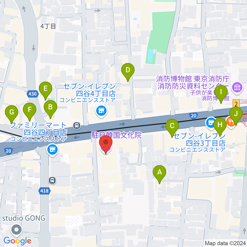 韓国文化院ハンマダンホール周辺のカフェ一覧地図