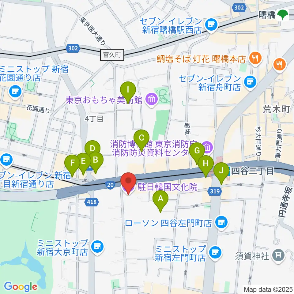 韓国文化院ハンマダンホール周辺のカフェ一覧地図