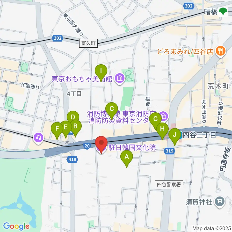 韓国文化院ハンマダンホール周辺のカフェ一覧地図