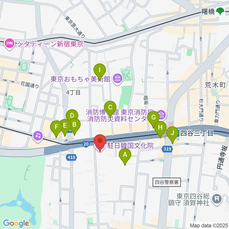 韓国文化院ハンマダンホール周辺のカフェ一覧地図