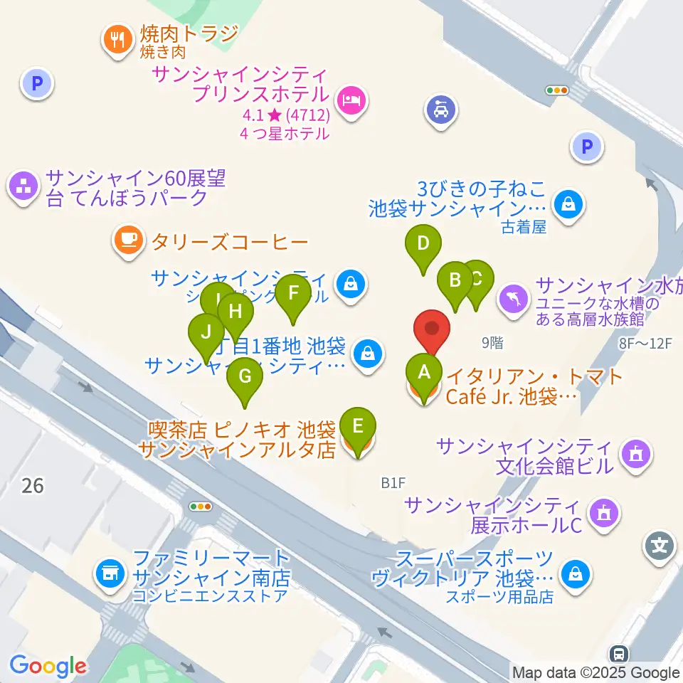 プラネタリウム満天周辺のカフェ一覧地図