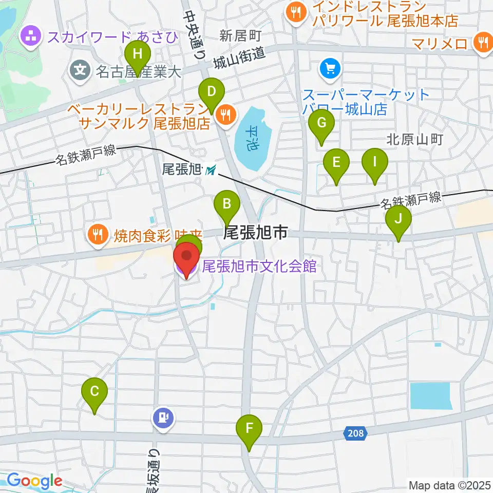 尾張旭市文化会館周辺のカフェ一覧地図