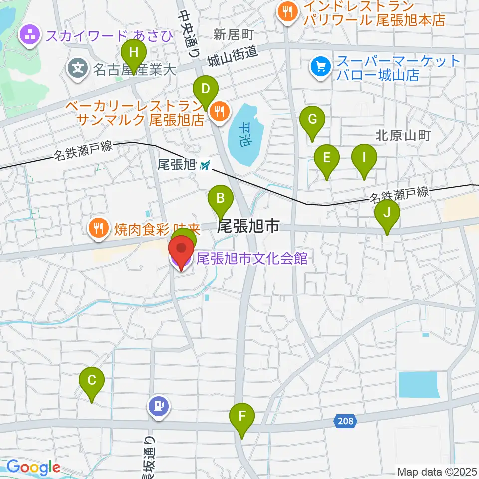 尾張旭市文化会館周辺のカフェ一覧地図