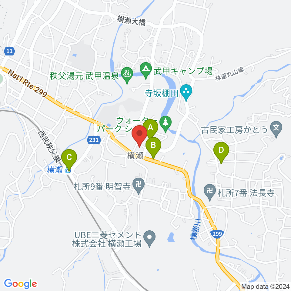 横瀬町町民会館（かわせみ会館）周辺のカフェ一覧地図