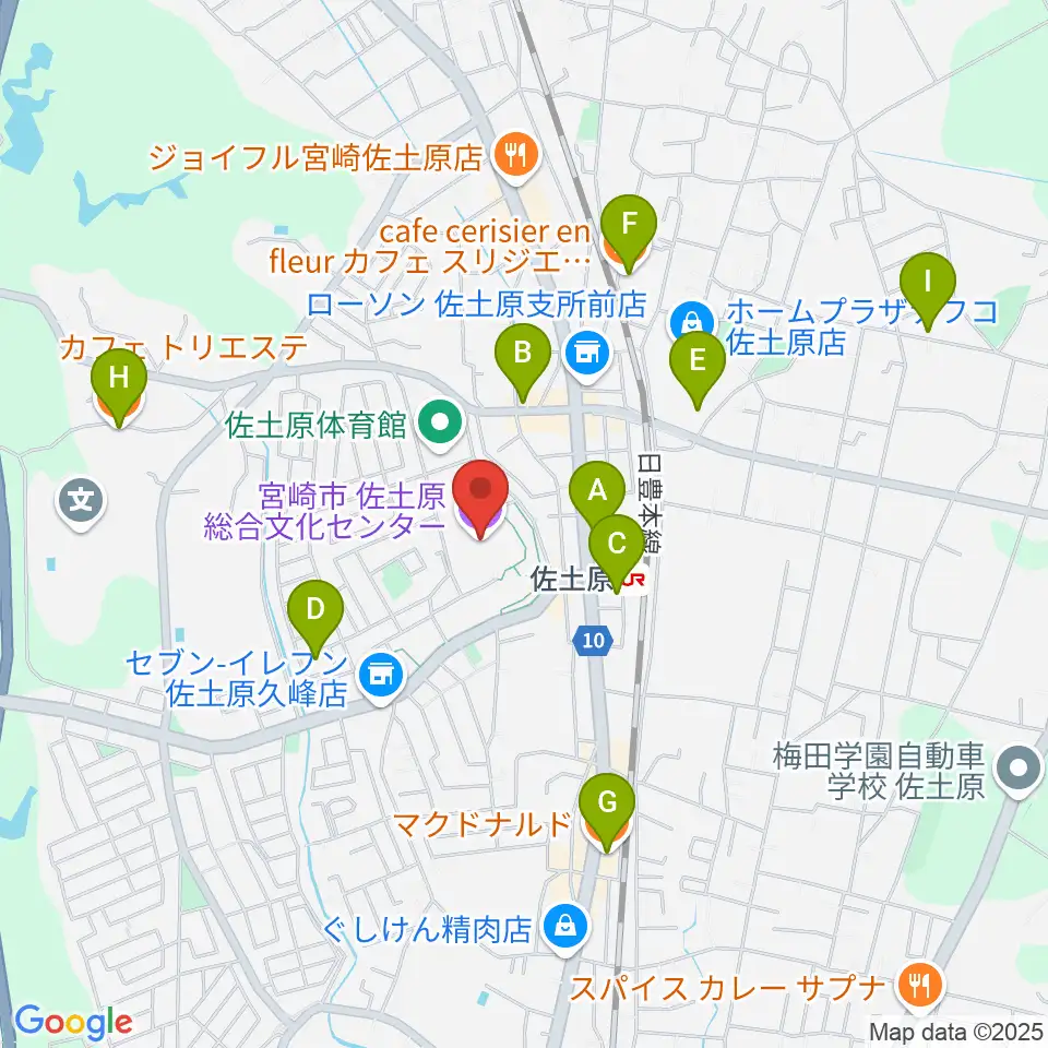 宮崎市佐土原総合文化センター周辺のカフェ一覧地図