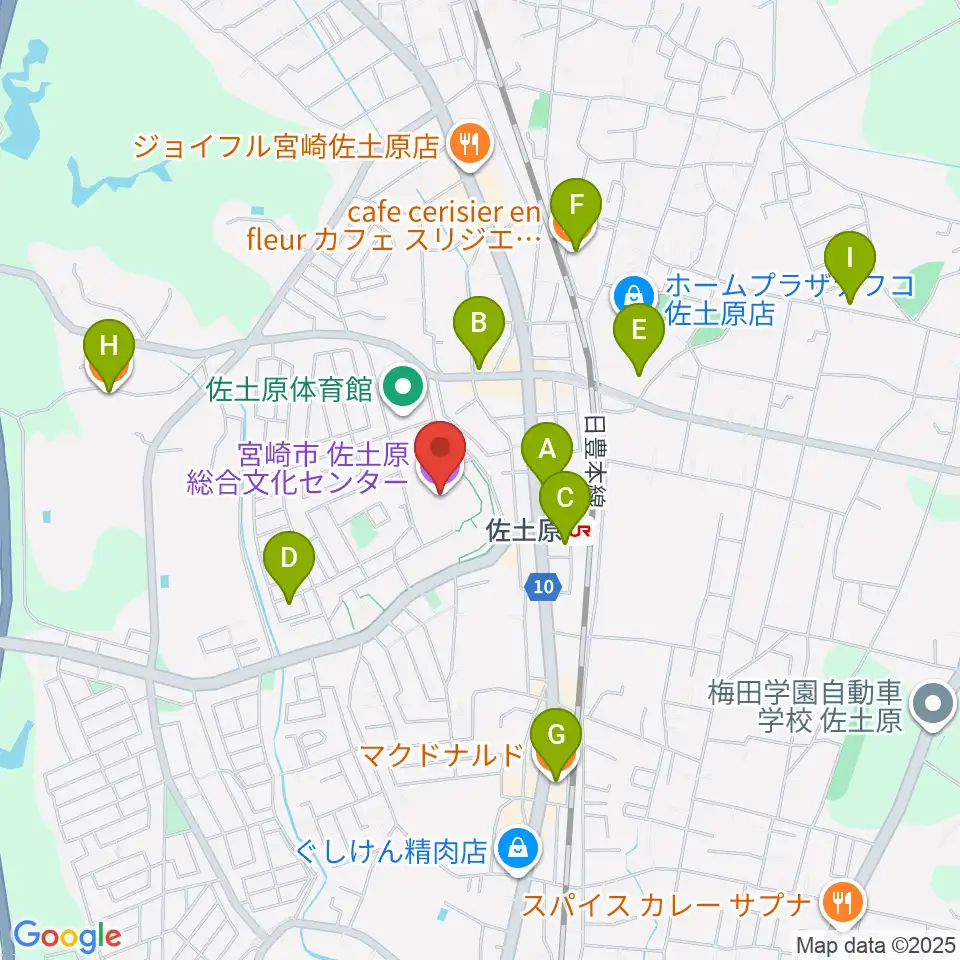 宮崎市佐土原総合文化センター周辺のカフェ一覧地図