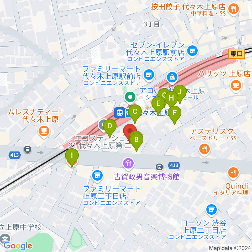 代々木上原OPRCT周辺のカフェ一覧地図