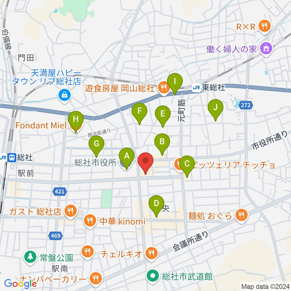 総社市民会館周辺のカフェ一覧地図