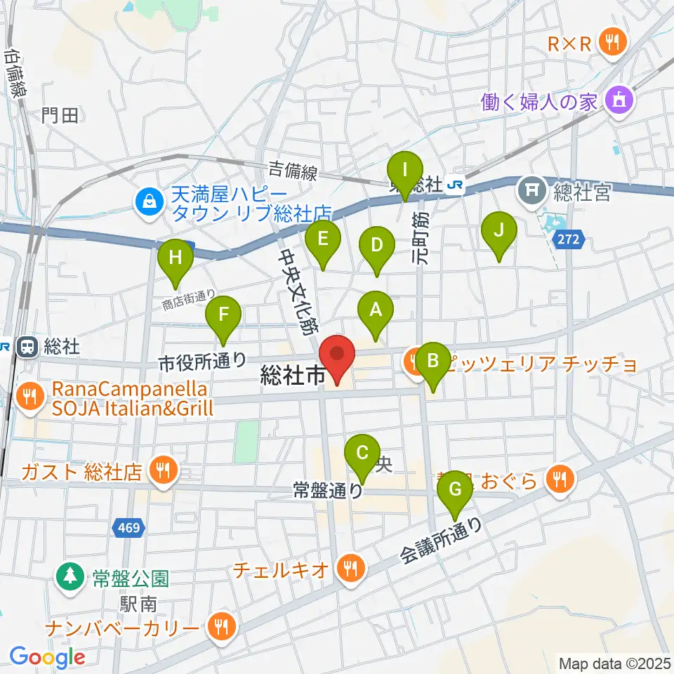 総社市民会館周辺のカフェ一覧地図