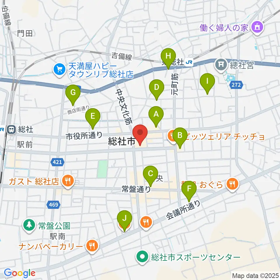総社市民会館周辺のカフェ一覧地図
