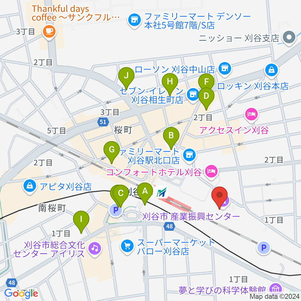 刈谷市産業振興センター周辺のカフェ一覧地図