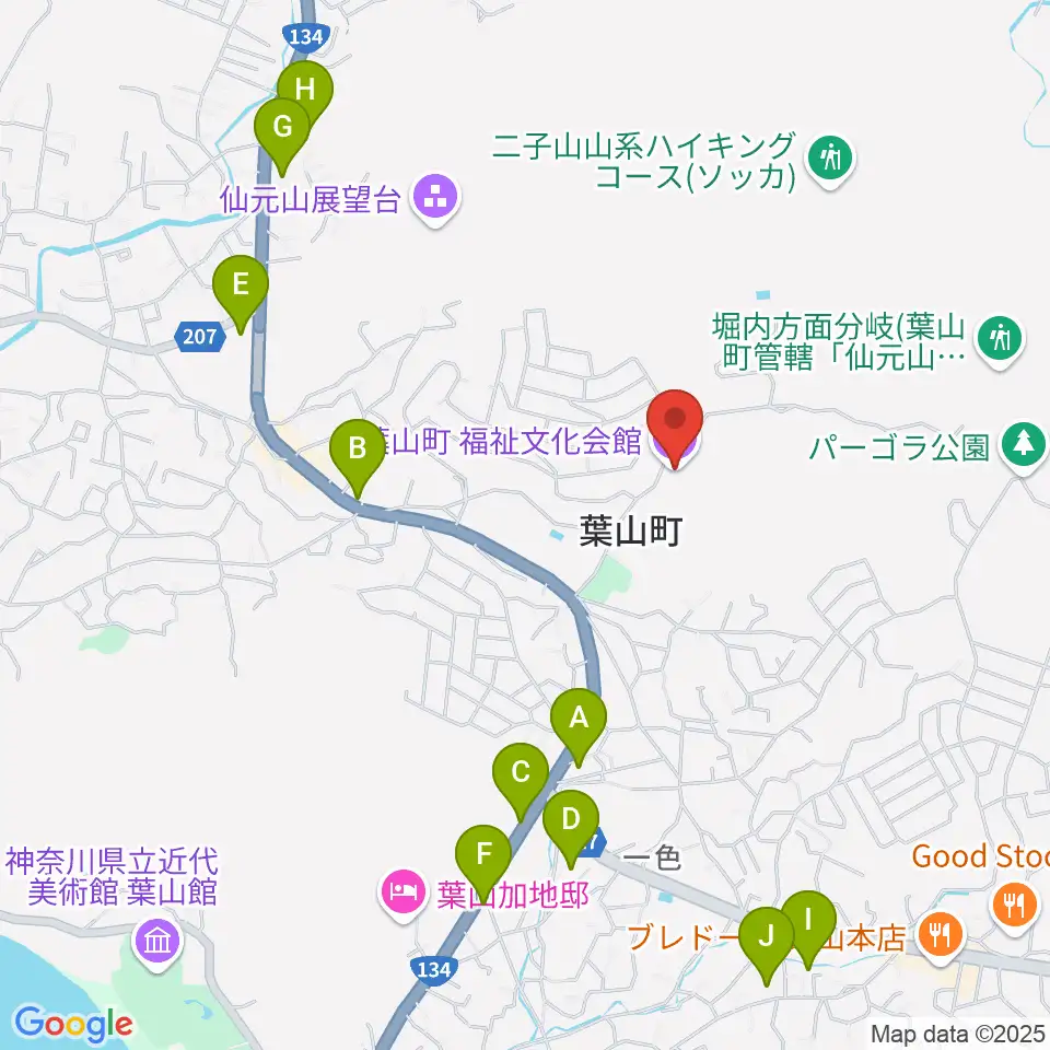 葉山町福祉文化会館周辺のカフェ一覧地図