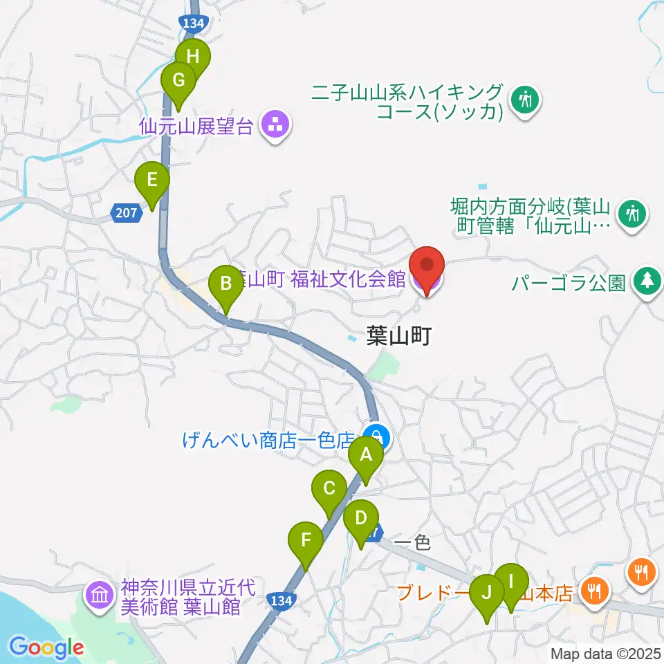 葉山町福祉文化会館周辺のカフェ一覧地図