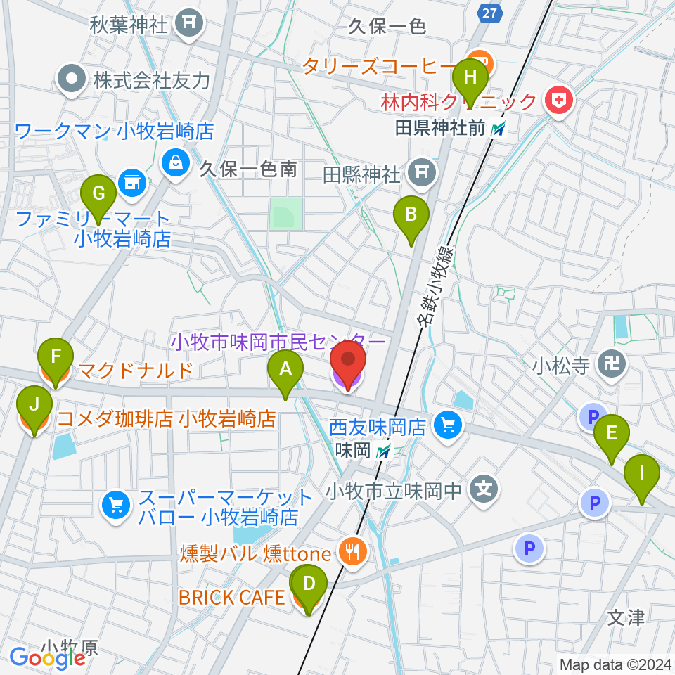 小牧市味岡市民センター周辺のカフェ一覧地図