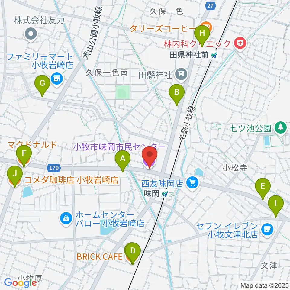 小牧市味岡市民センター周辺のカフェ一覧地図