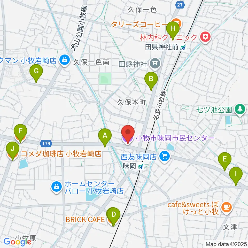 小牧市味岡市民センター周辺のカフェ一覧地図