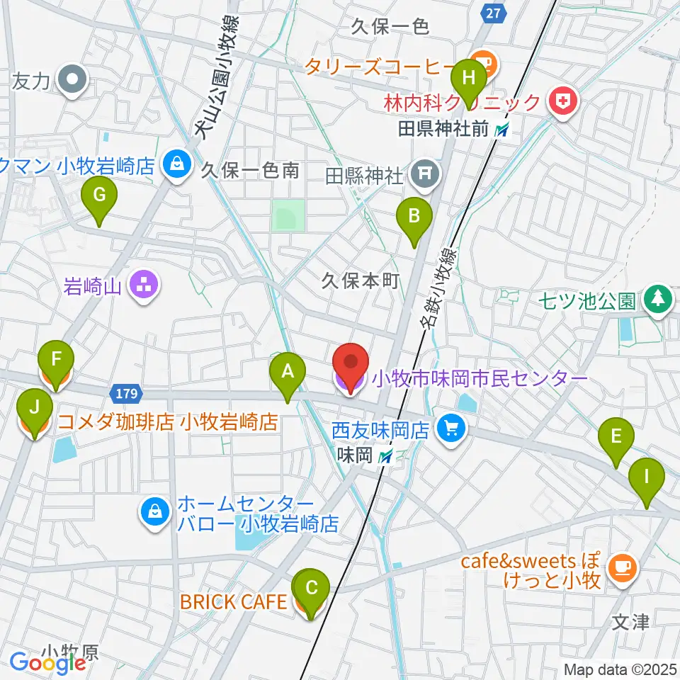 小牧市味岡市民センター周辺のカフェ一覧地図
