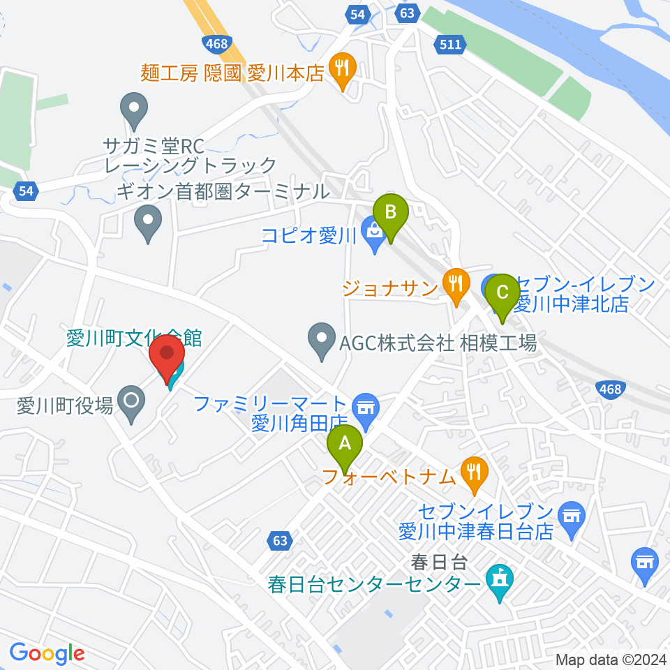 愛川町文化会館周辺のカフェ一覧地図