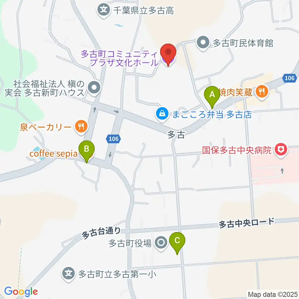 多古町コミュニティプラザ周辺のカフェ一覧地図