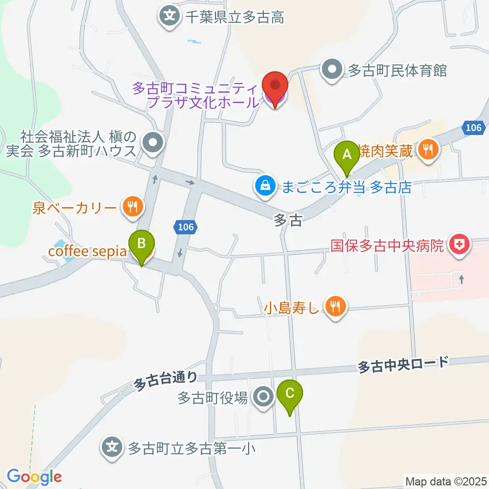 多古町コミュニティプラザ周辺のカフェ一覧地図