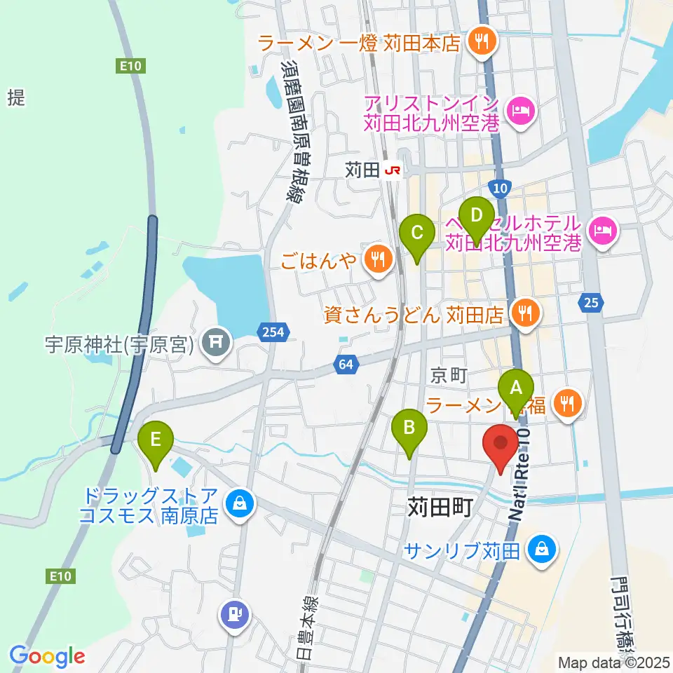 苅田町立中央公民館周辺のカフェ一覧地図