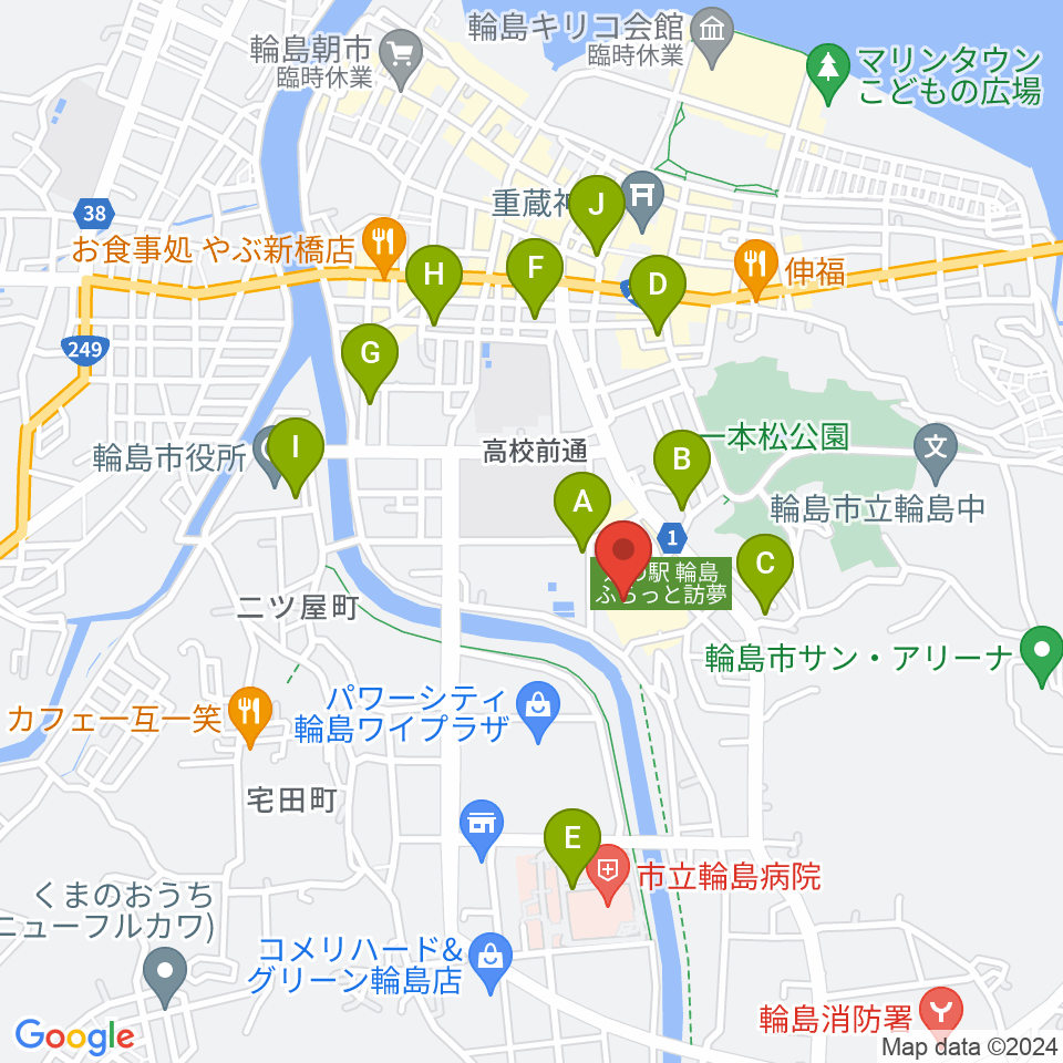 輪島市文化会館周辺のカフェ一覧地図