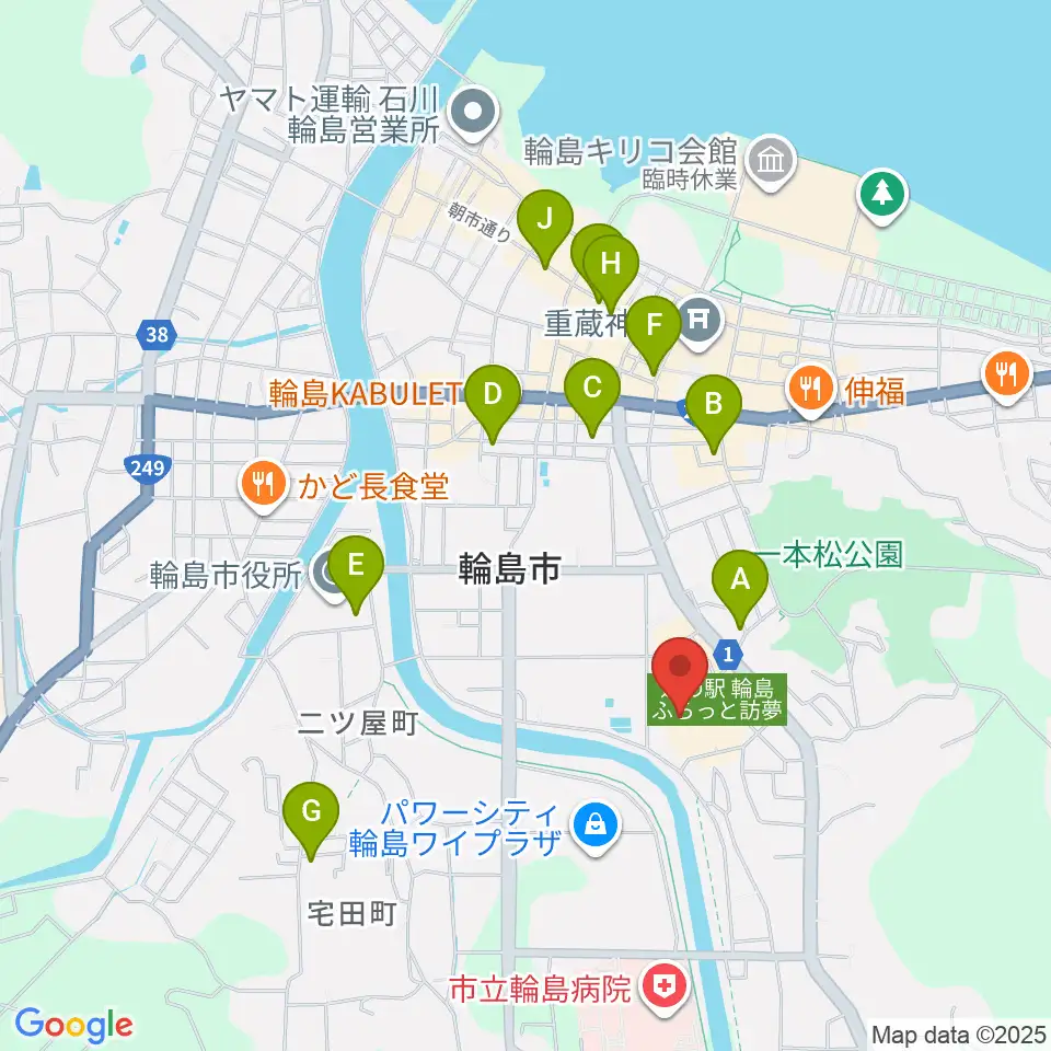 輪島市文化会館周辺のカフェ一覧地図
