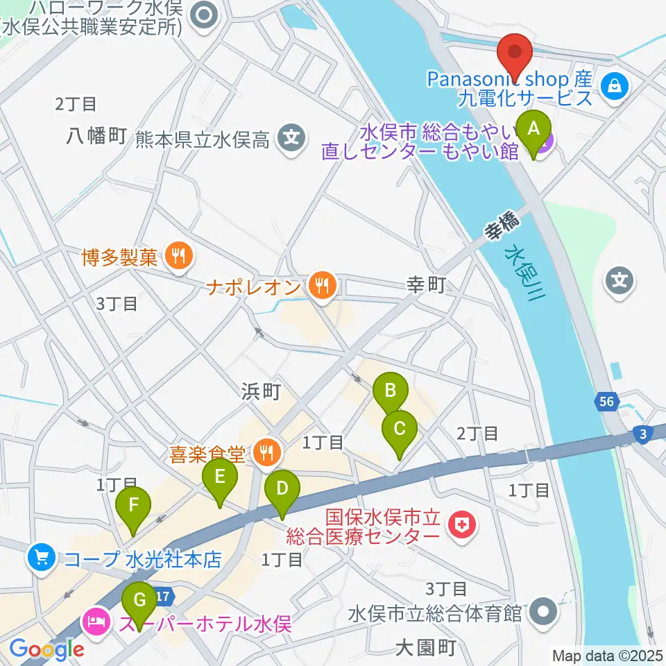 水俣市文化会館周辺のカフェ一覧地図