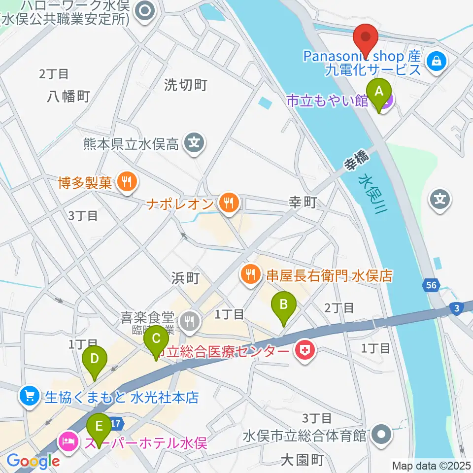 水俣市文化会館周辺のカフェ一覧地図