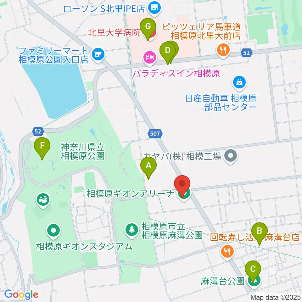 相模原ギオンアリーナ周辺のカフェ一覧地図